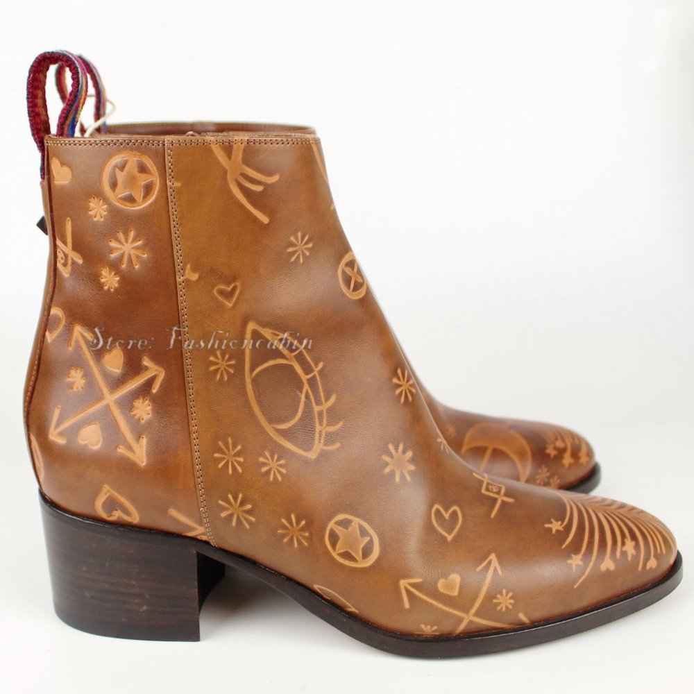 New Valentino Garavani Embossed Leather Bootie, Brown, EU 37 - Picture 5 of 12